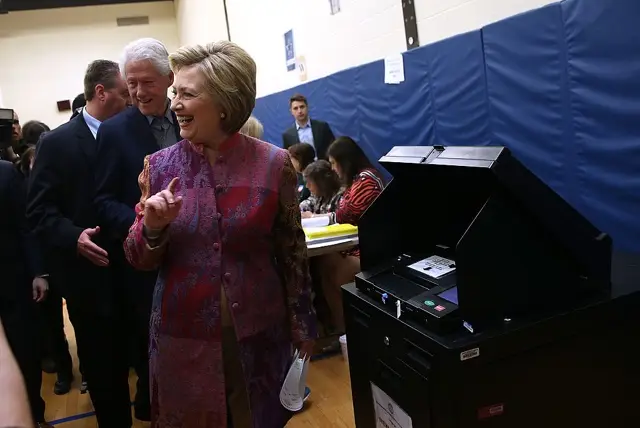 Hillary Clinton voting in the New York primary in April.